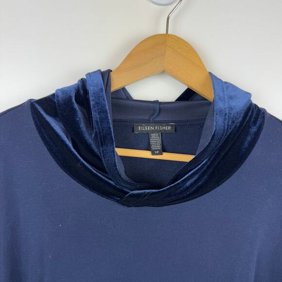 Eileen Fisher Womens Velvet Trim Hoodie in Navy Sz S | Soft Comfy‎ Cozy Neutral - Picture 5 of 16